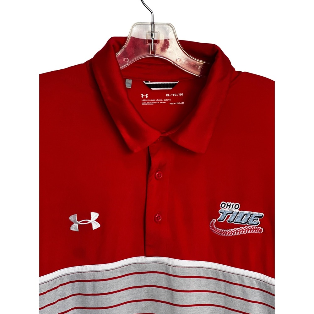 Under Armour XL Ohio Tide Baseball Polo Shirt‎ Mens HeatGear Red Gray
